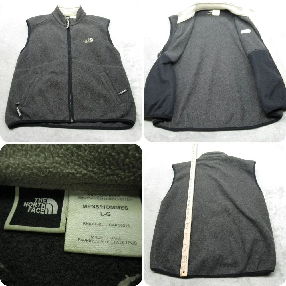 The North Face Vest Mens Large Gray Pockets‎ Soft Fleece Full Zip USA Made VTG